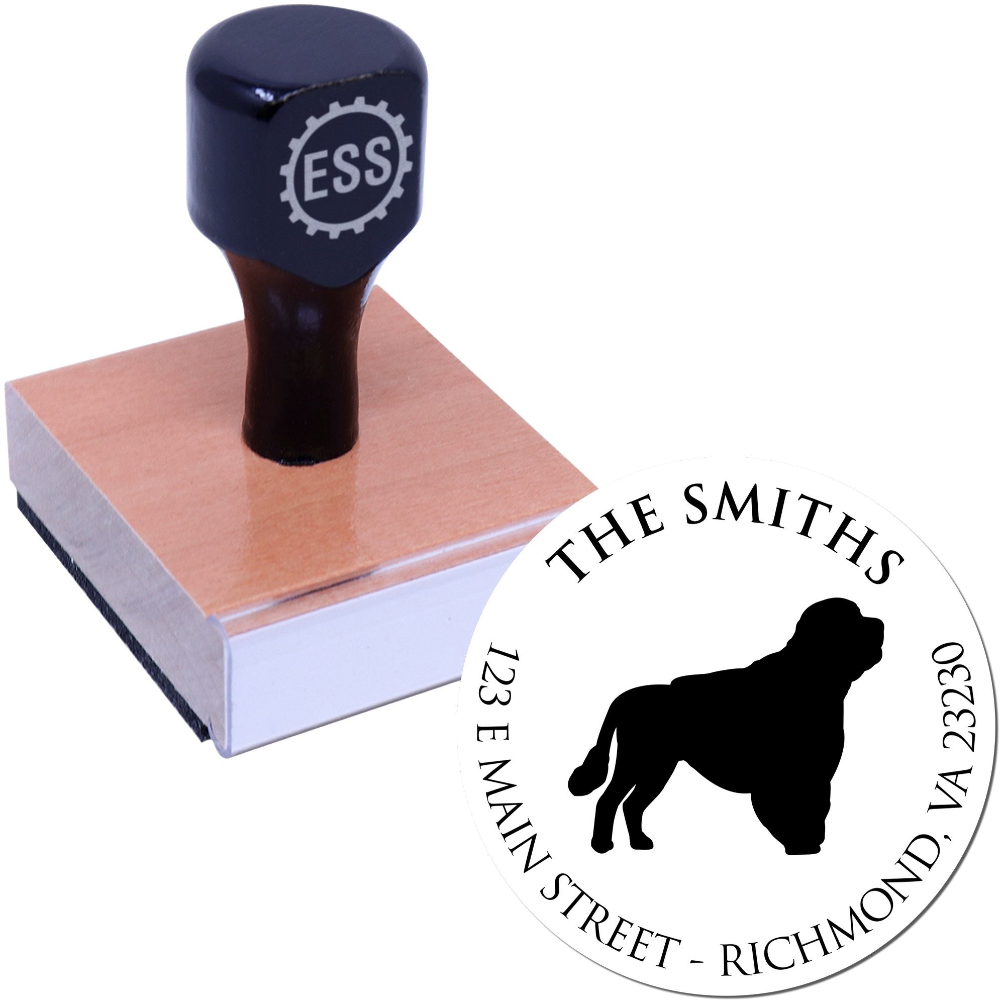 Wood Handle Portuguese Water Dog Custom Made Mailing Address Stamper - Engineer Seal Stamps