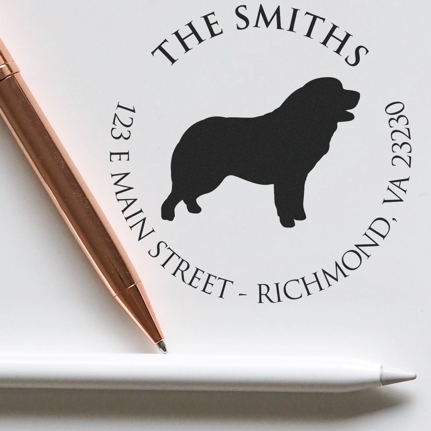 Wood Handle Pyrenean Mountain Dog Custom Made Mailing Label Stamp - Engineer Seal Stamps