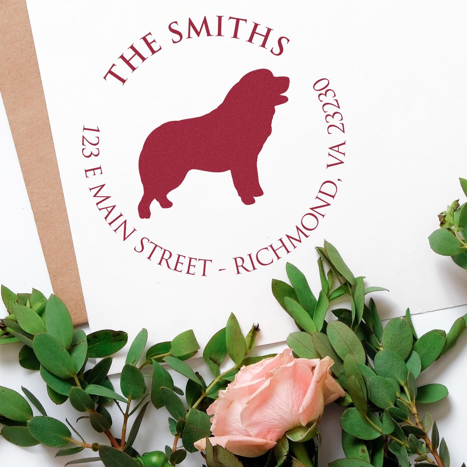 Wood Handle Pyrenean Mountain Dog Custom Made Mailing Label Stamp - Engineer Seal Stamps