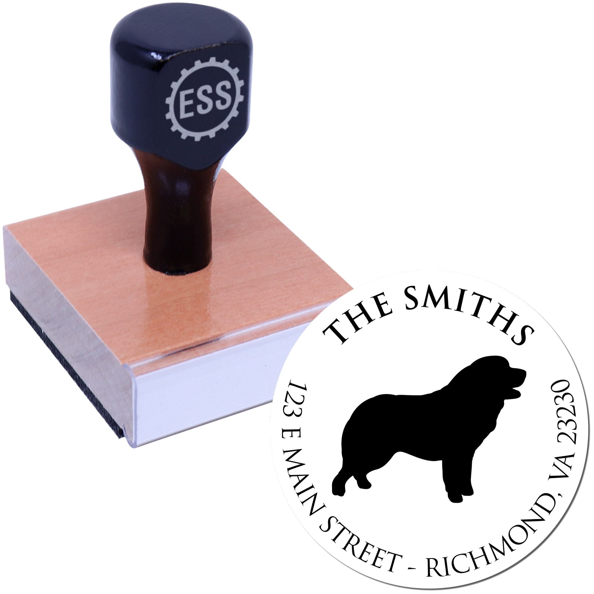 Wood Handle Pyrenean Mountain Dog Custom Made Mailing Label Stamp - Engineer Seal Stamps