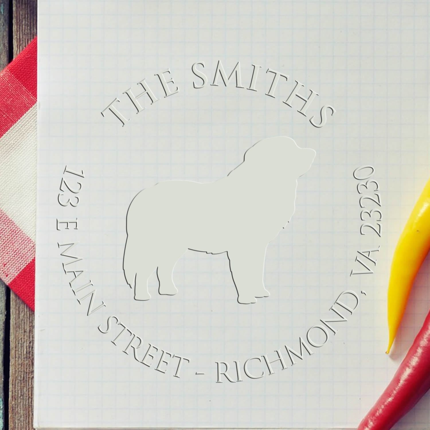 Personalizable Return Embossing Stamp with Pyrenees Dog