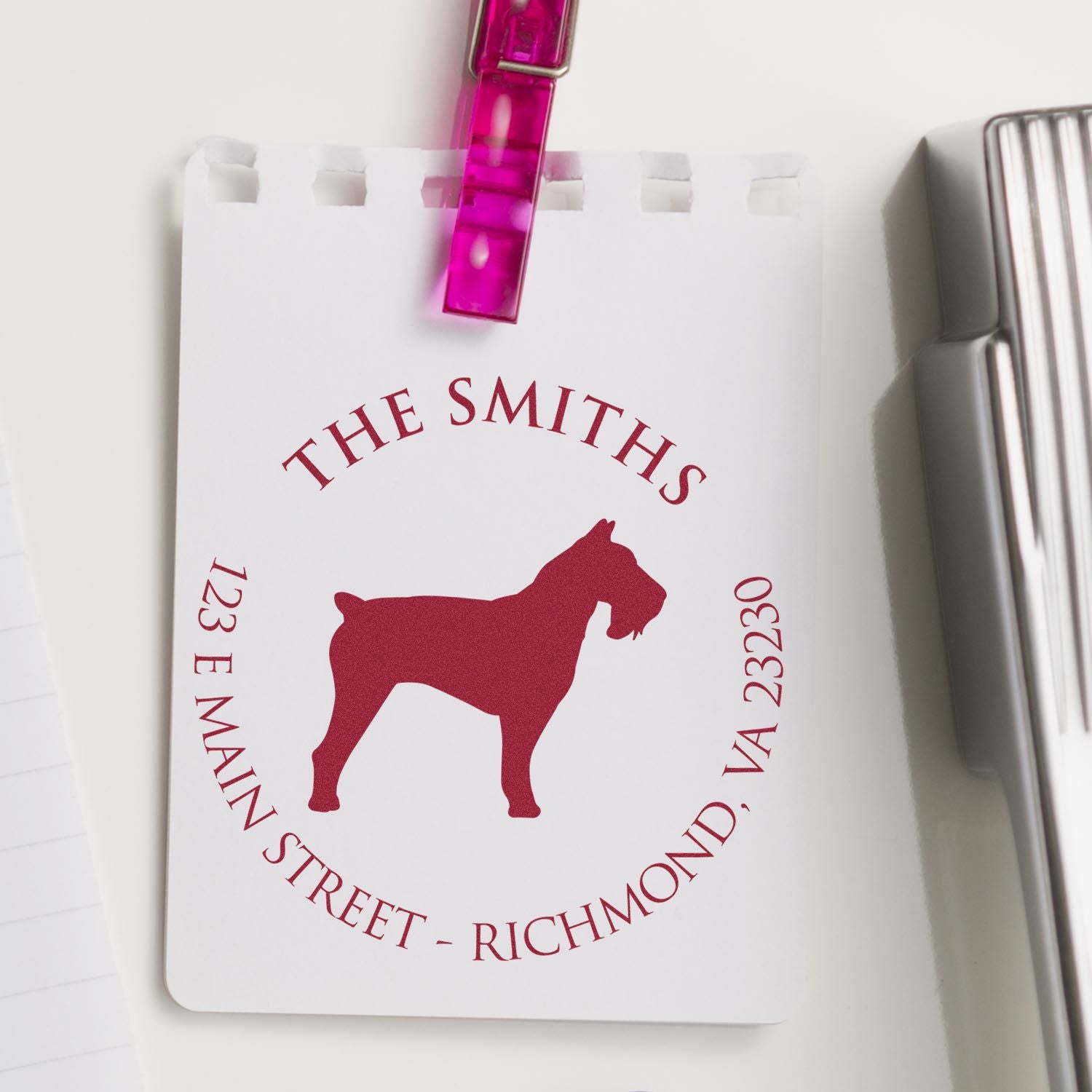 Wood Handle Schnauzer Custom Made Mailing Label Stamper - Engineer Seal Stamps