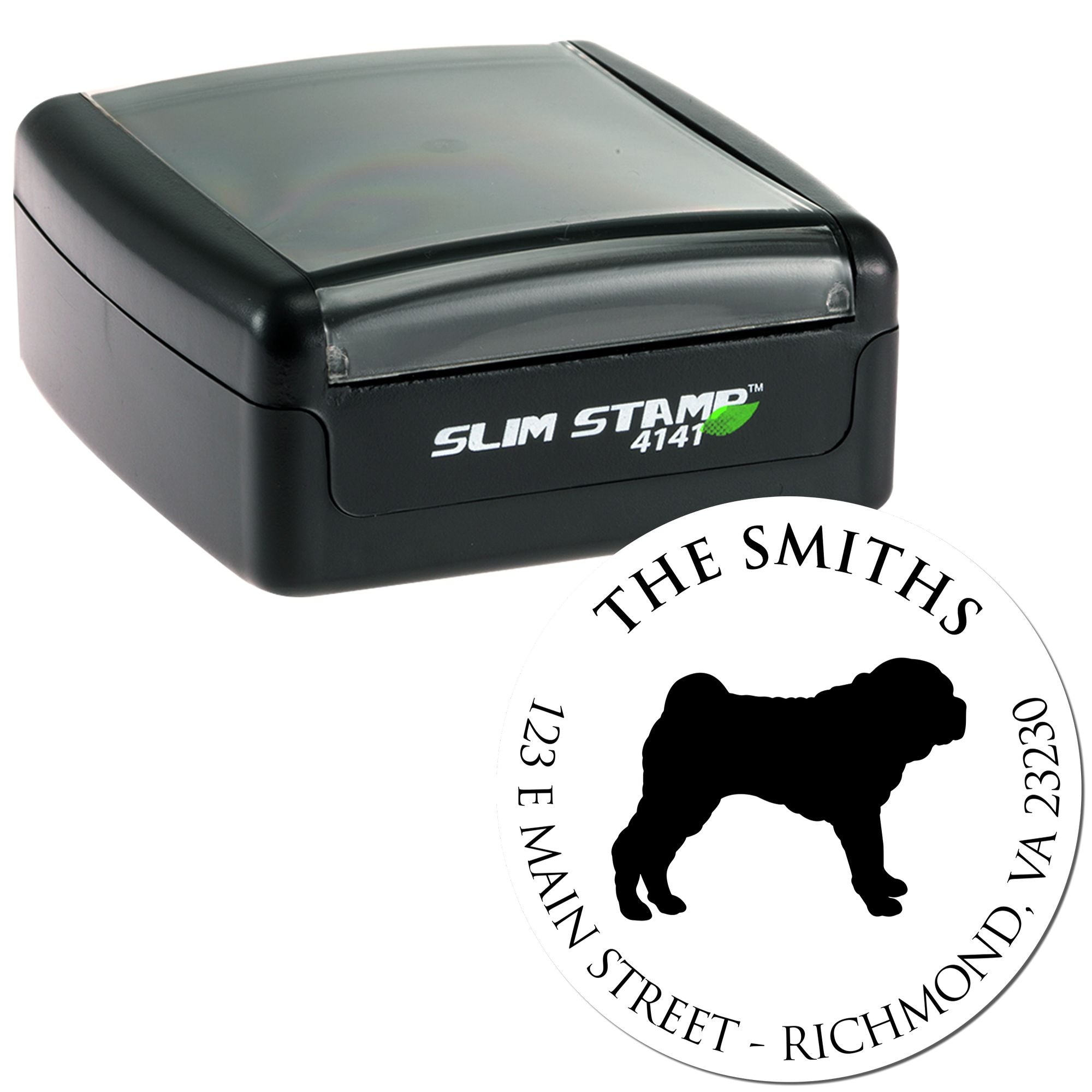 Slim Pre-Inked Shar Pei Personalized Return Address Rubber Stamp - Engineer Seal Stamps