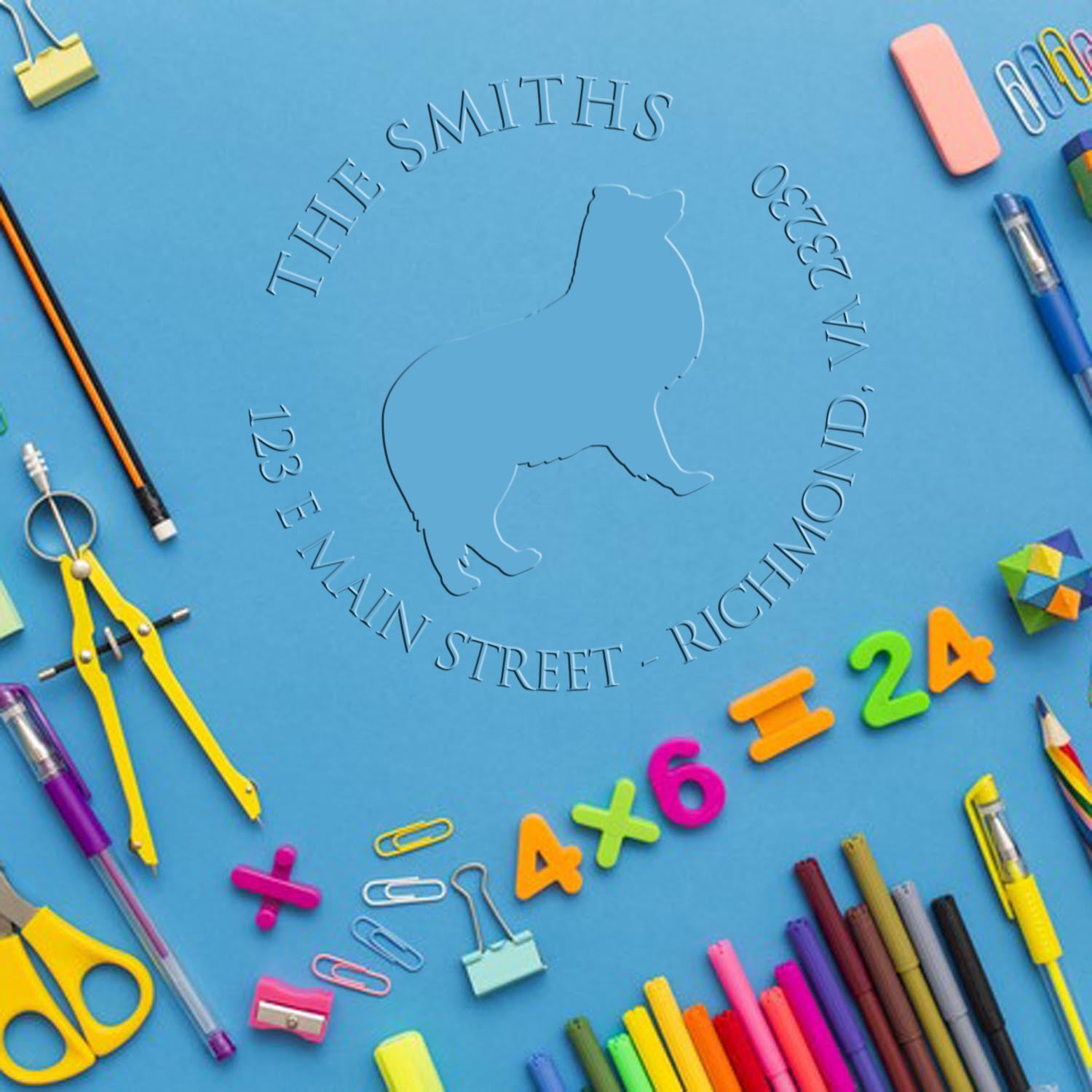 Shetland Sheepdog Dog Silhouette Customized Return Embossing Seal - Engineer Seal Stamps