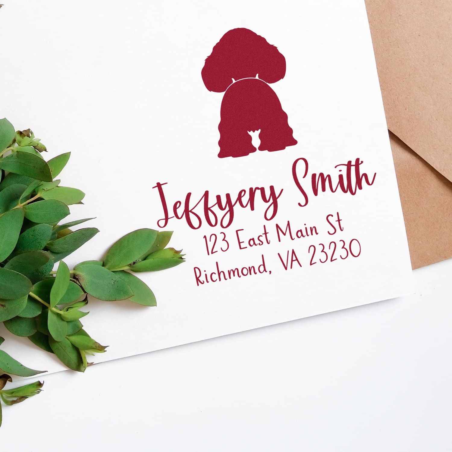 Wood Handle American Cocker Spaniel Custom Made Name and Address Rubber Stamp - Engineer Seal Stamps