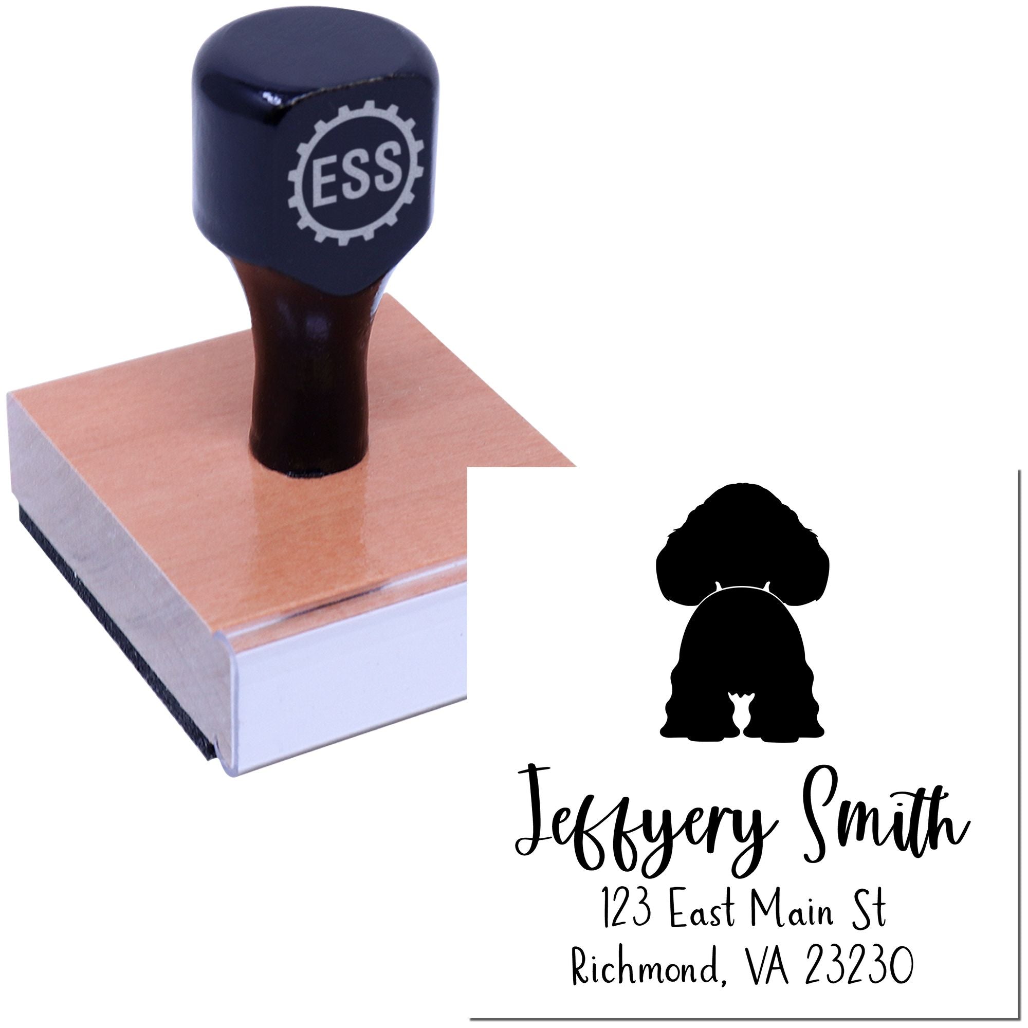 Wood Handle American Cocker Spaniel Custom Made Name and Address Rubber Stamp - Engineer Seal Stamps