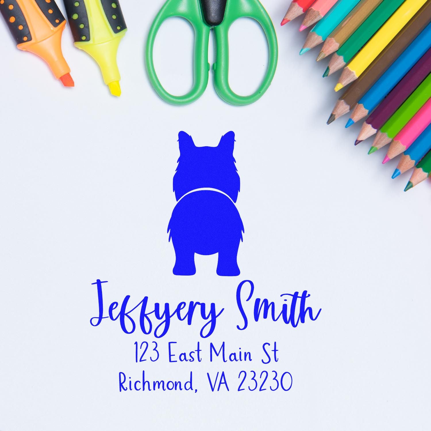 PSI Pre-Inked Border Collie Made-to-Order Mailing Address Rubber Stamp - Engineer Seal Stamps