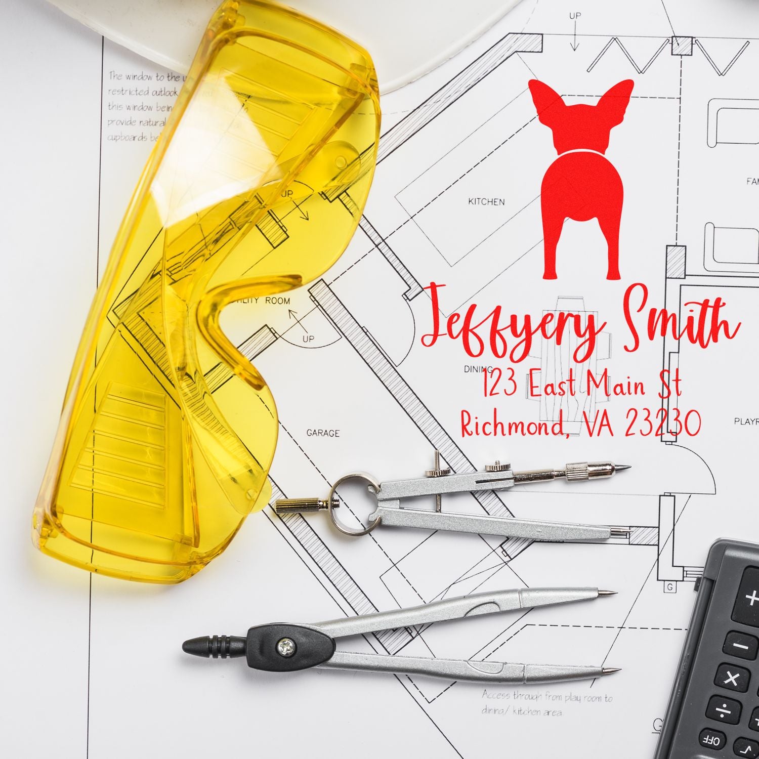 PSI Pre-Inked Chihuahua Made-to-Order Mailing Label Stamp for Envelopes - Engineer Seal Stamps