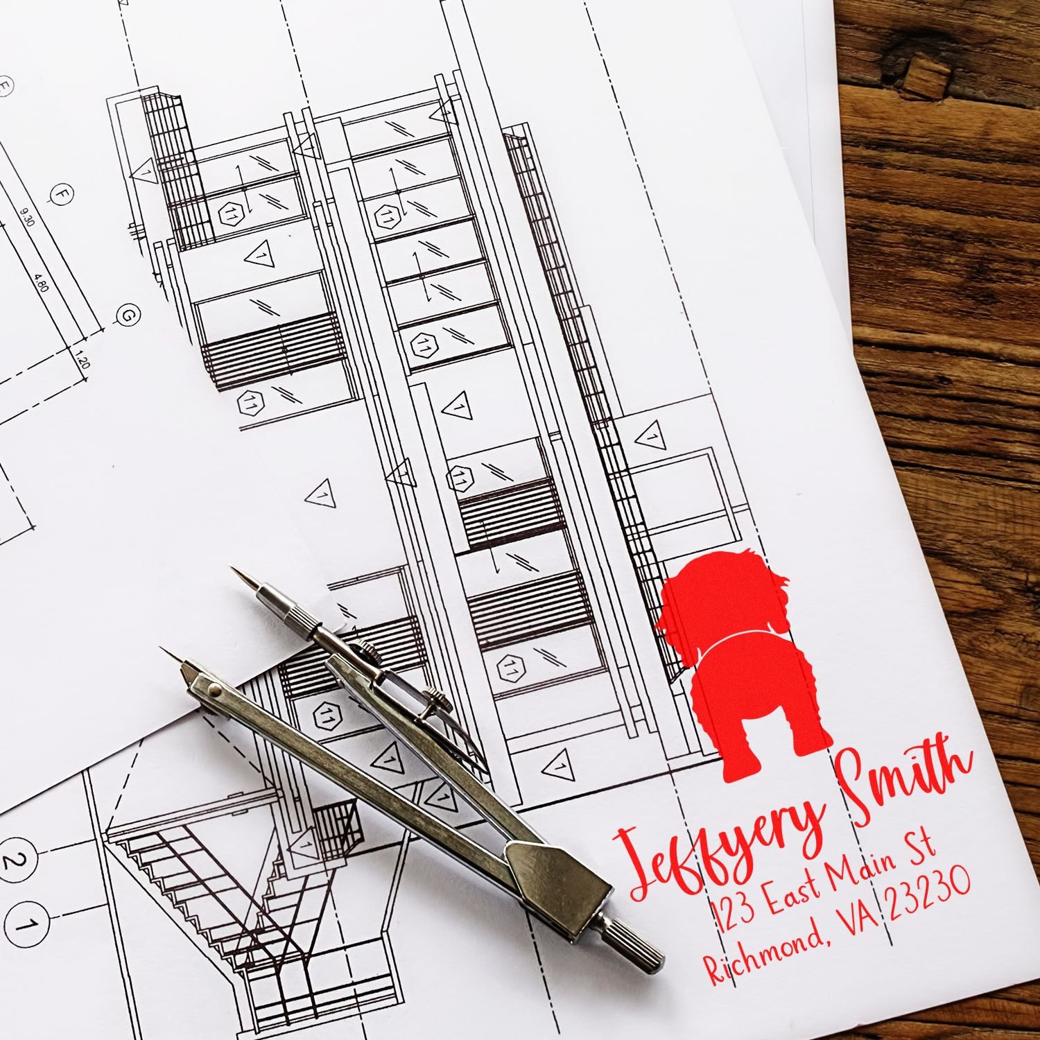 Wood Handle Cockapoo Custom Made Pet Address Stamp - Engineer Seal Stamps