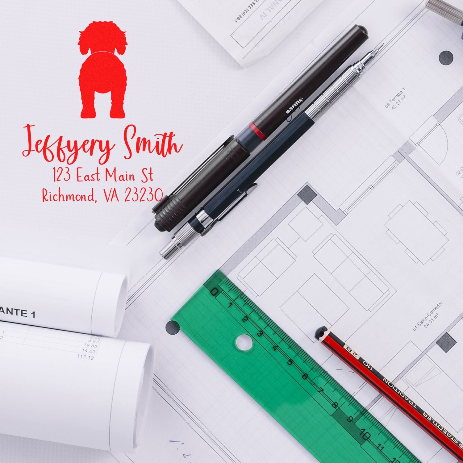 PSI Pre-Inked Goldendoodle Made-to-Order Name and Address Stamp for Envelopes - Engineer Seal Stamps