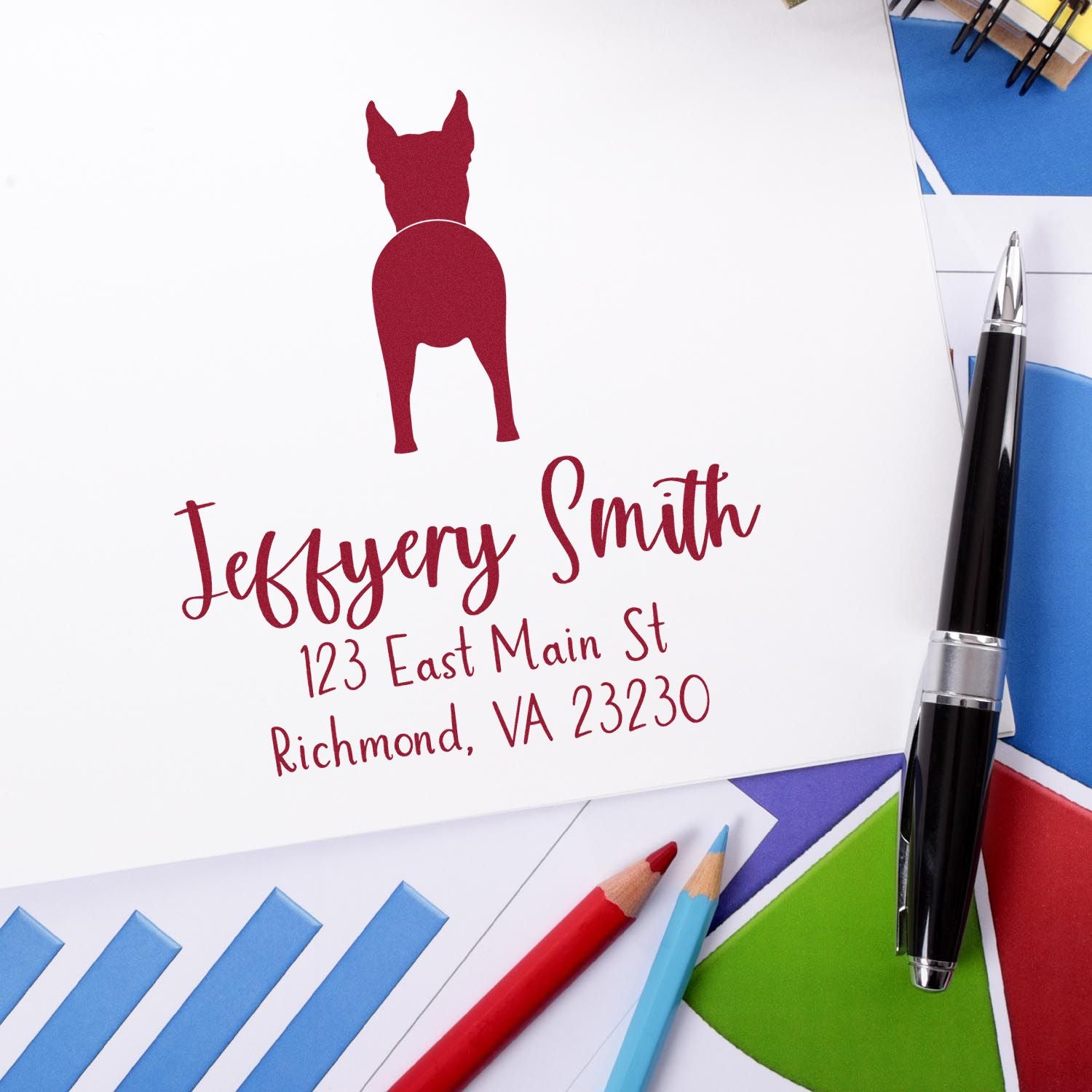 Wood Handle Great Dane Cropped Ears Custom Made Return Address Stamper - Engineer Seal Stamps