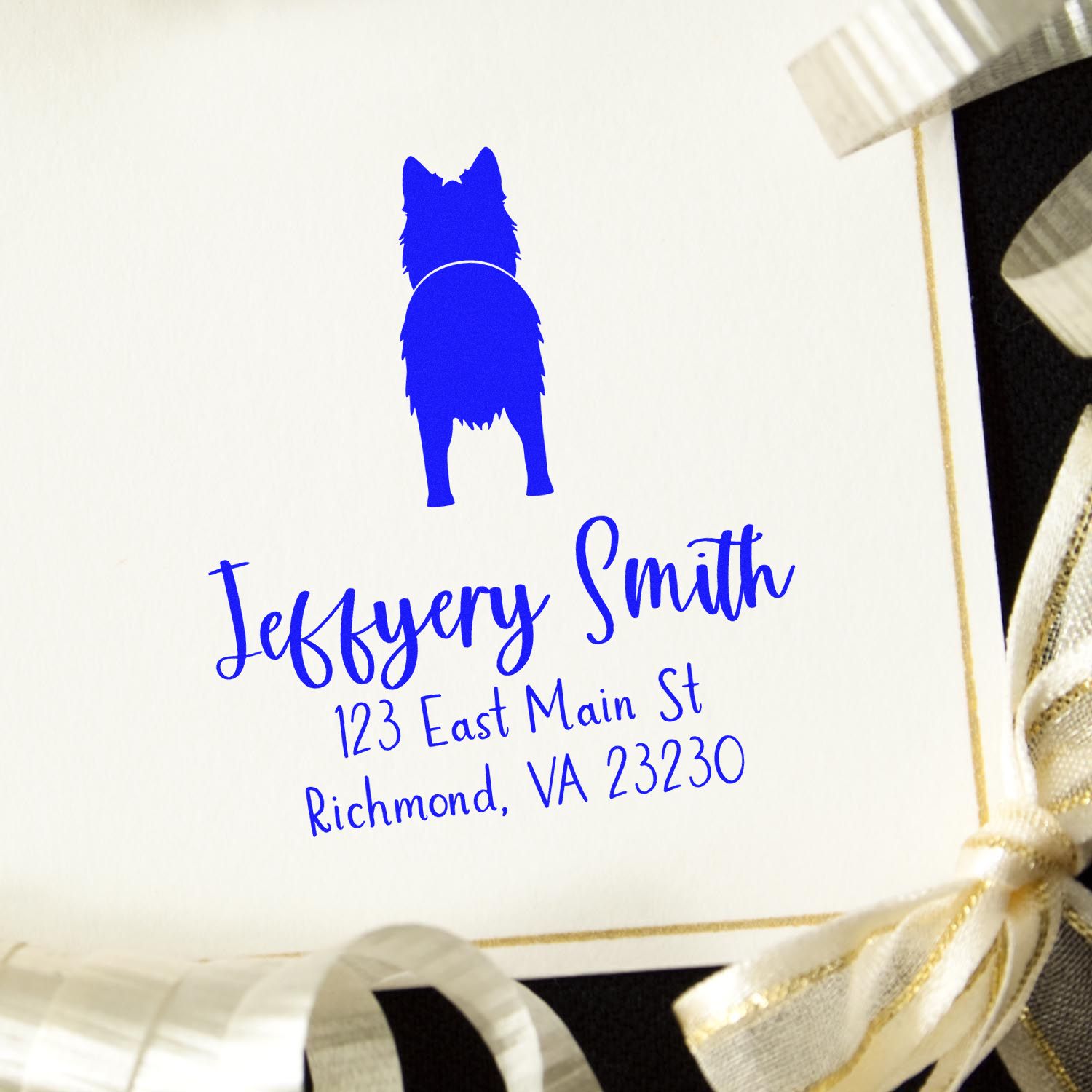 Slim Pre-Inked Long Haired German Shepherd Custom New Home Address Rubber Stamp - Engineer Seal Stamps