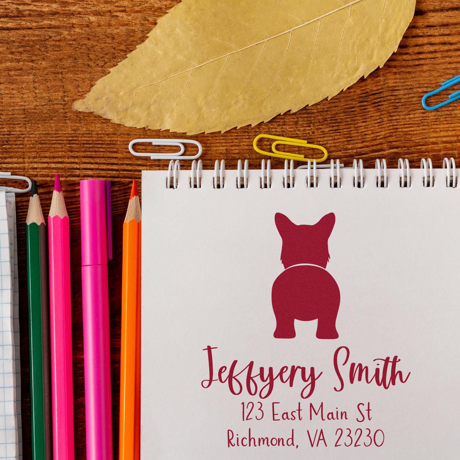 Self-Inking Pembroke Welsh Corgi Custom-Made Dog Return Address Stamper - Engineer Seal Stamps