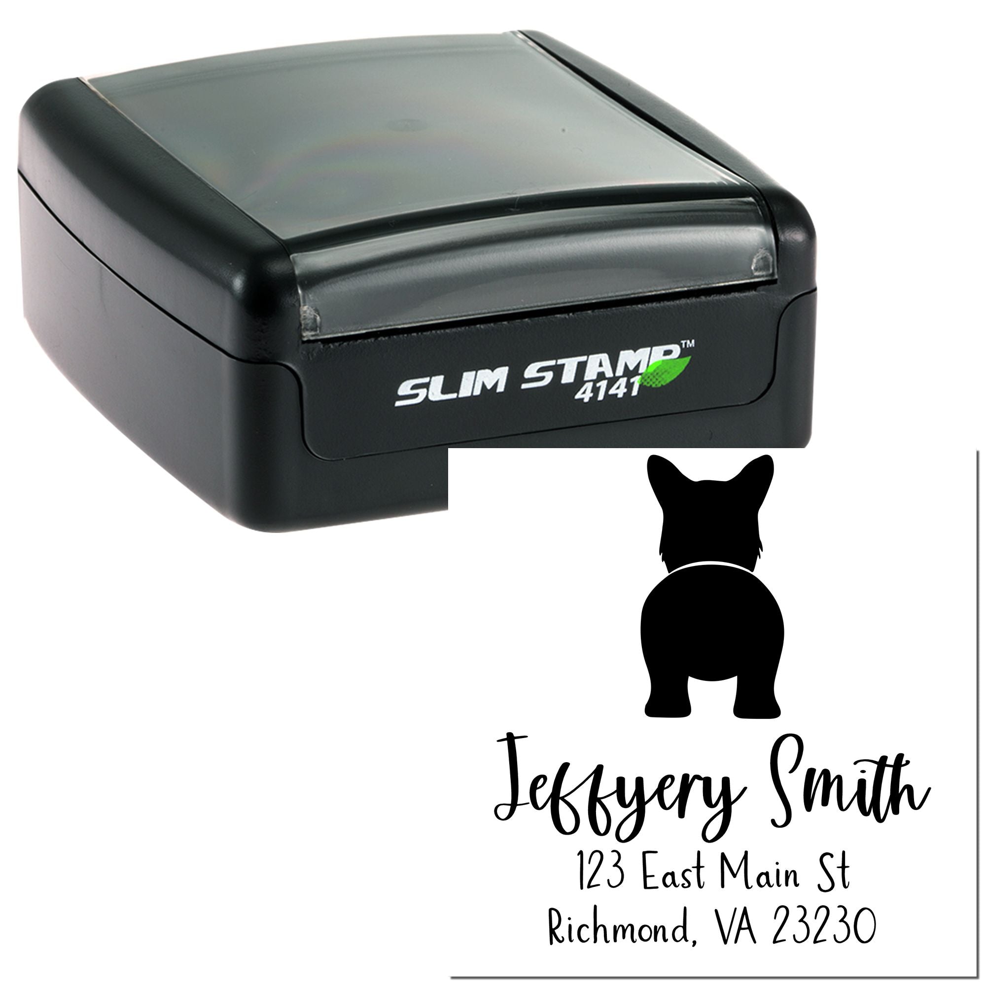 Slim Pre-Inked Pembroke Welsh Corgi Custom Mailing Address Rubber Stamp - Engineer Seal Stamps