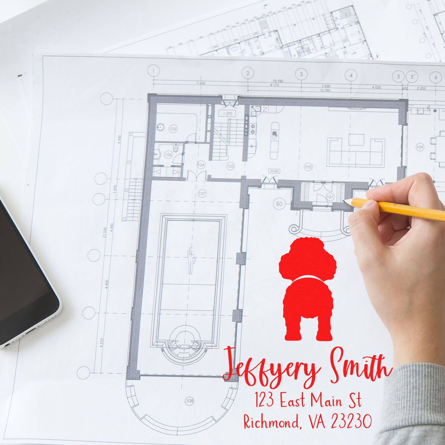 Self-Inking Poodle Custom-Made Easy-To-Use Address Stamp for Envelopes - Engineer Seal Stamps