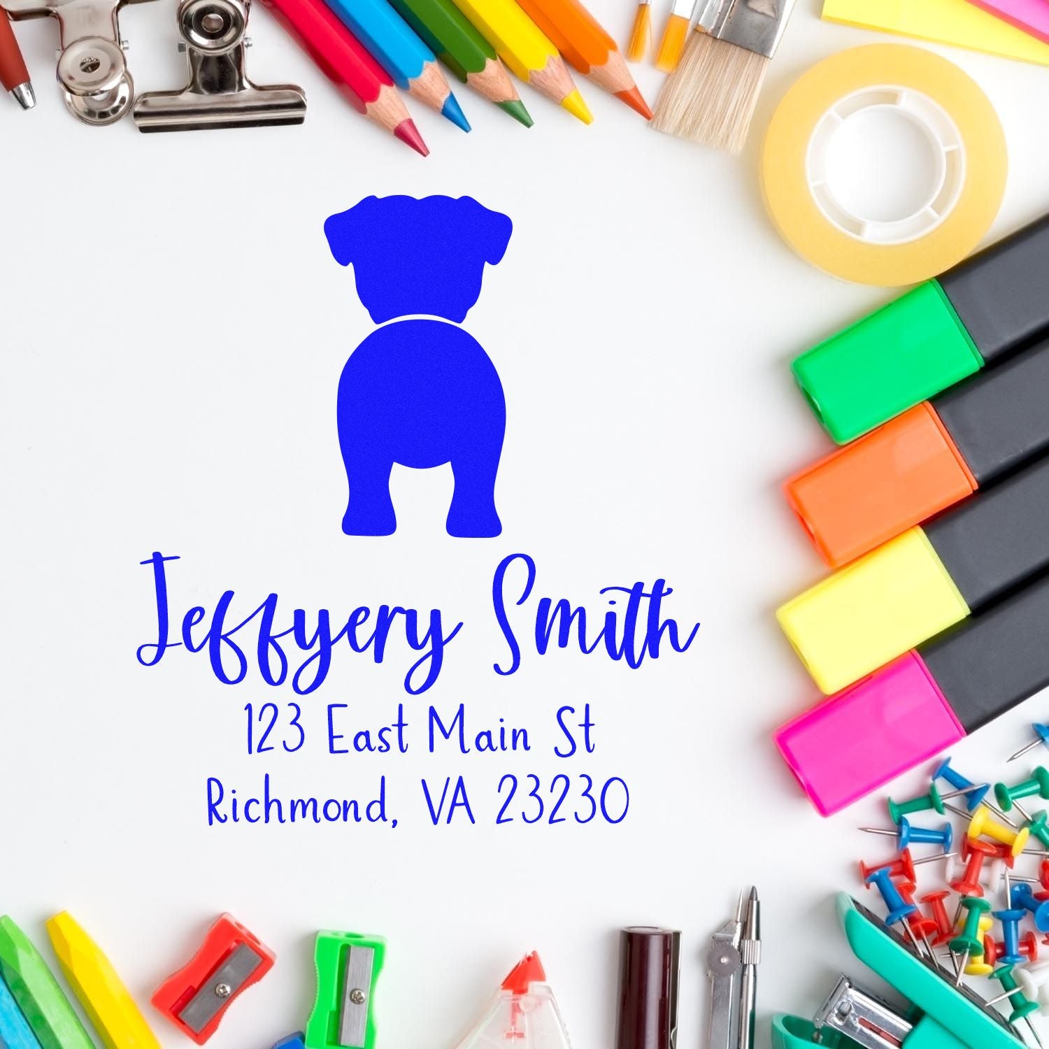 PSI Pre-Inked Pug Made-to-Order Pet Address Stamper - Engineer Seal Stamps