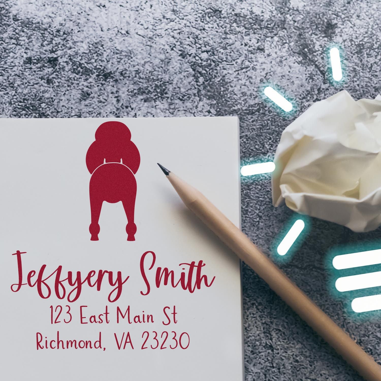 Wood Handle Standard Poodle Custom Mailing Address Stamp for Envelopes - Engineer Seal Stamps
