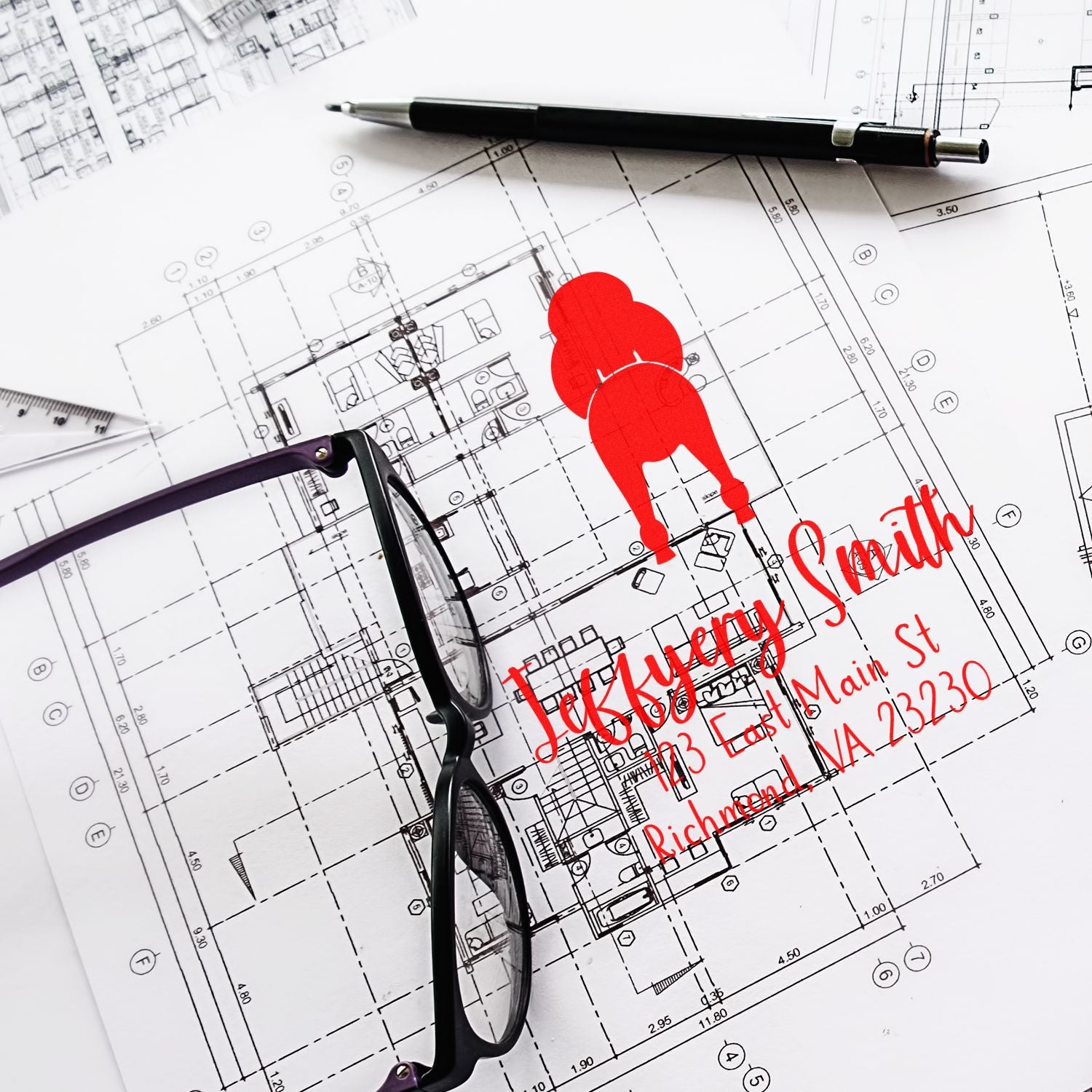 Self-Inking Standard Poodle Custom-Made Home Address Stamp - Engineer Seal Stamps