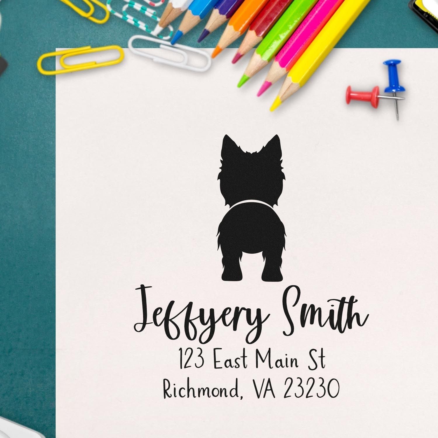 Wood Handle West Highland White Terrier Custom Mailing Label Stamper - Engineer Seal Stamps