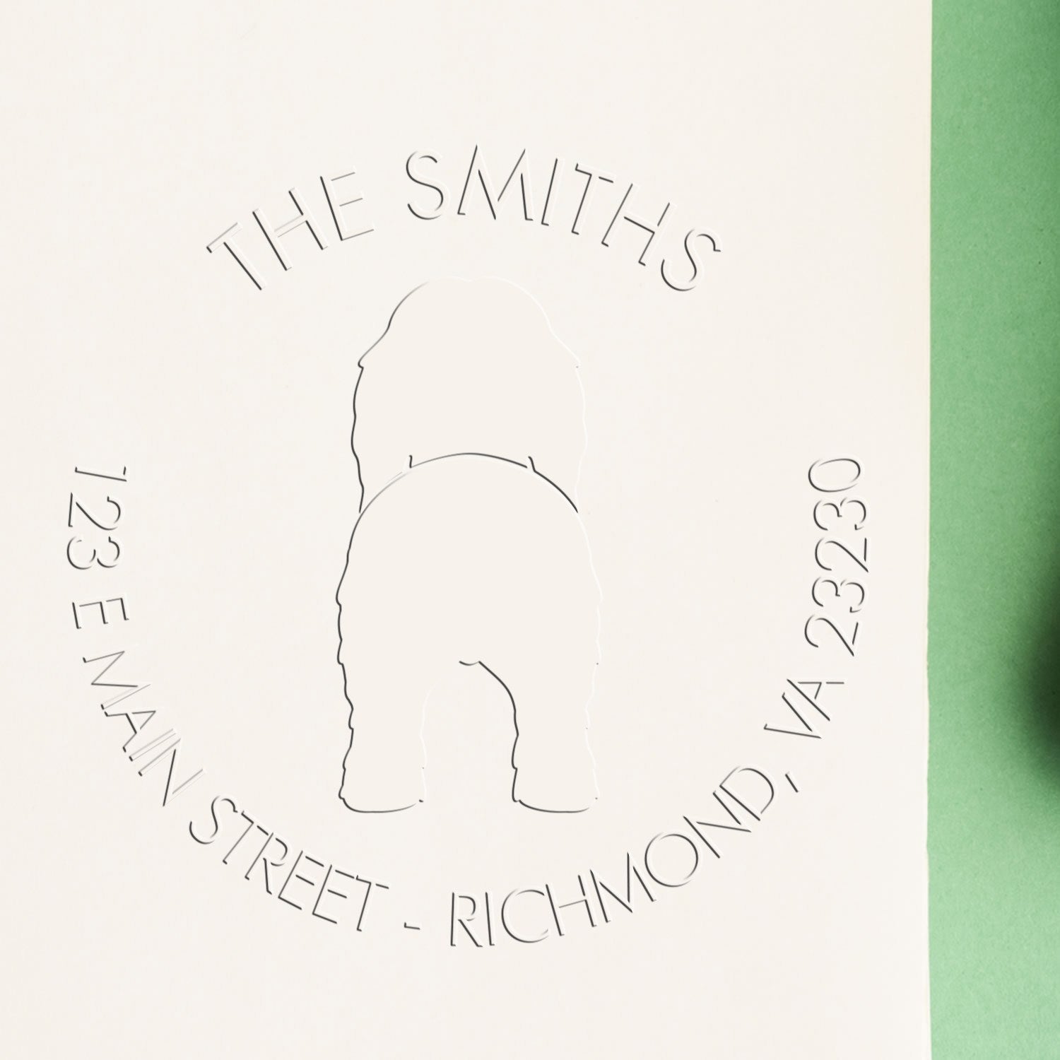 Soft Personalized Mailing Embossed Stamp with Bearded Collie Dog