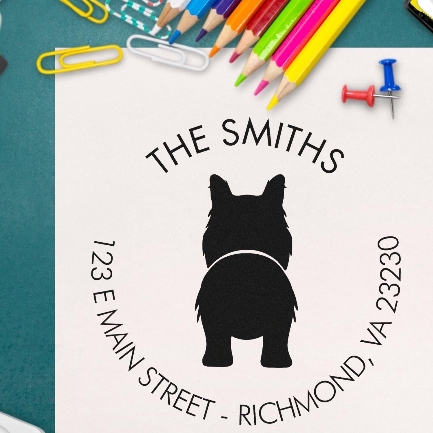 Wood Handle Border Collie Custom Name and Address Stamp for Envelopes - Engineer Seal Stamps