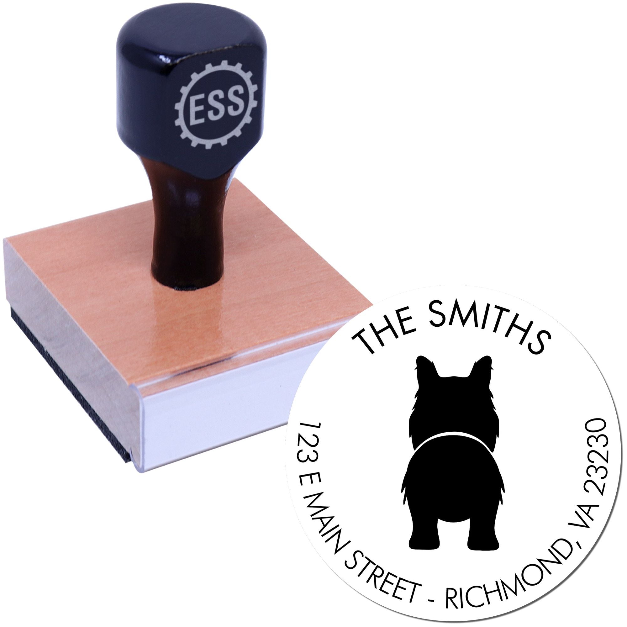 Wood Handle Border Collie Custom Name and Address Stamp for Envelopes - Engineer Seal Stamps