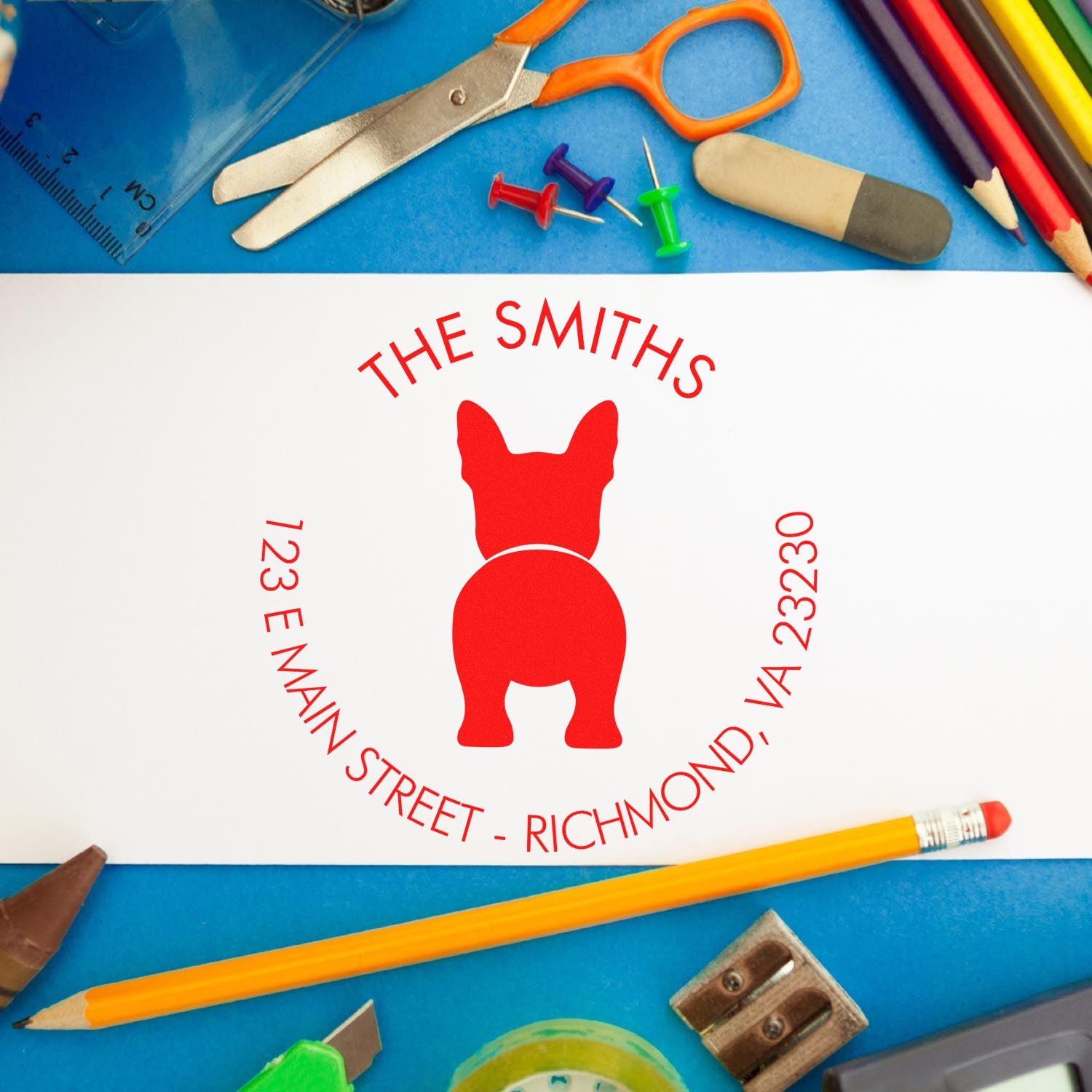 Slim Pre-Inked Boston Terrier Custom Mail Rubber Stamp - Engineer Seal Stamps