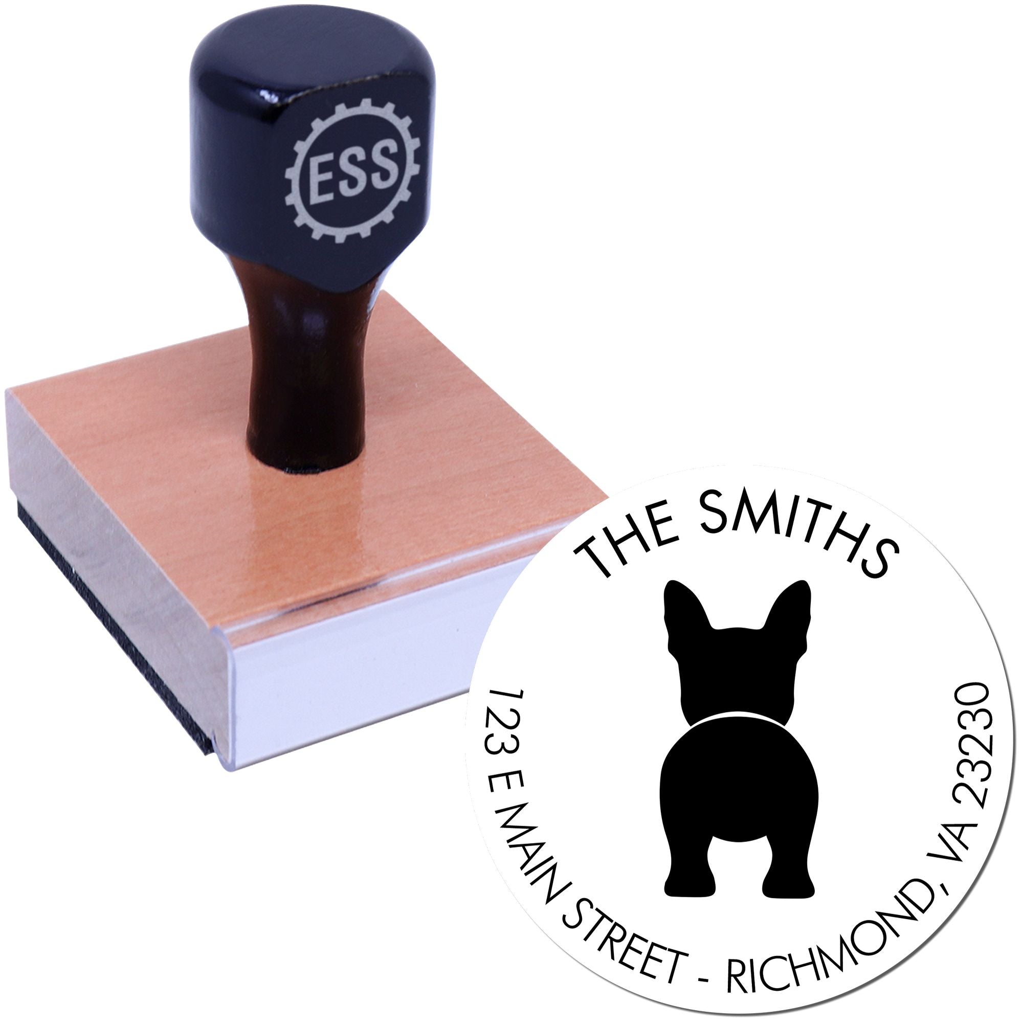 Wood Handle Boston Terrier Custom Name and Address Stamper - Engineer Seal Stamps