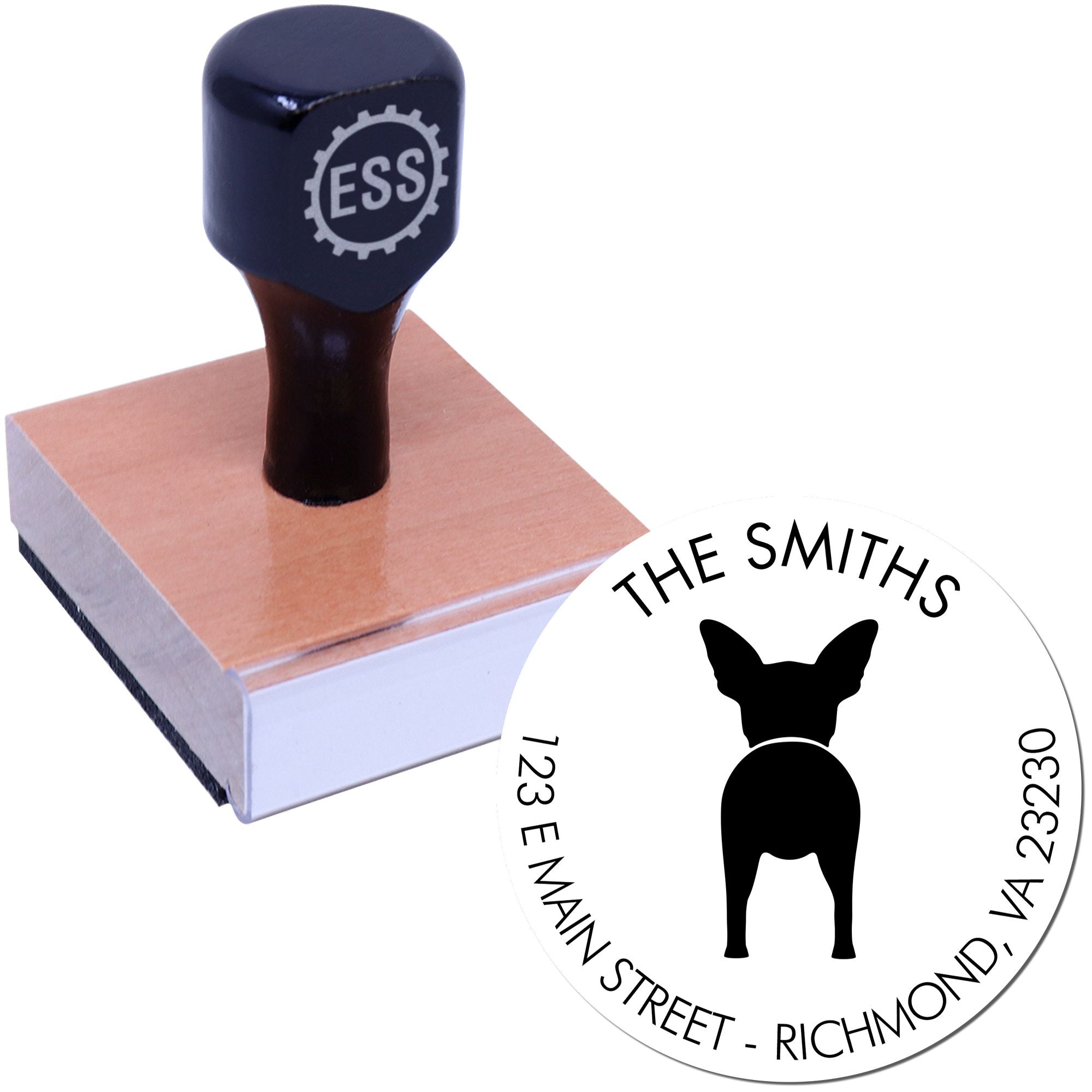 Wood Handle Chihuahua Custom New Address Stamper - Engineer Seal Stamps
