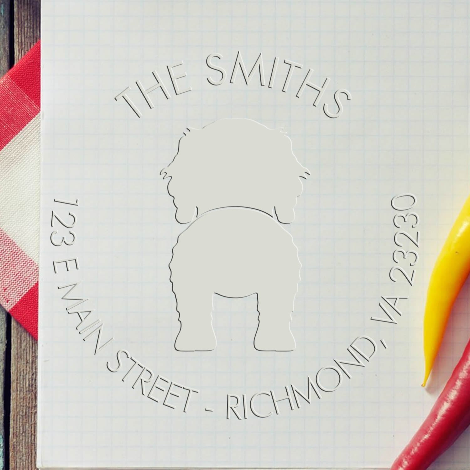Soft Personalized Home Address Embossing Seal with Cockapoo Dog