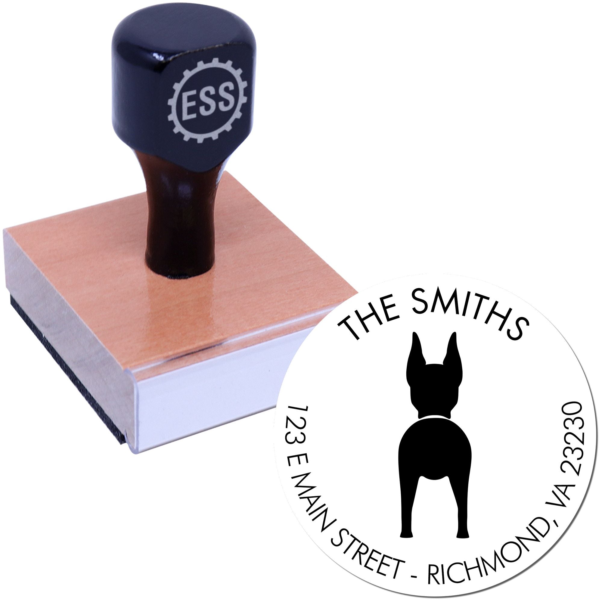 Wood Handle Doberman Pinscher Custom Pet Address Stamp - Engineer Seal Stamps
