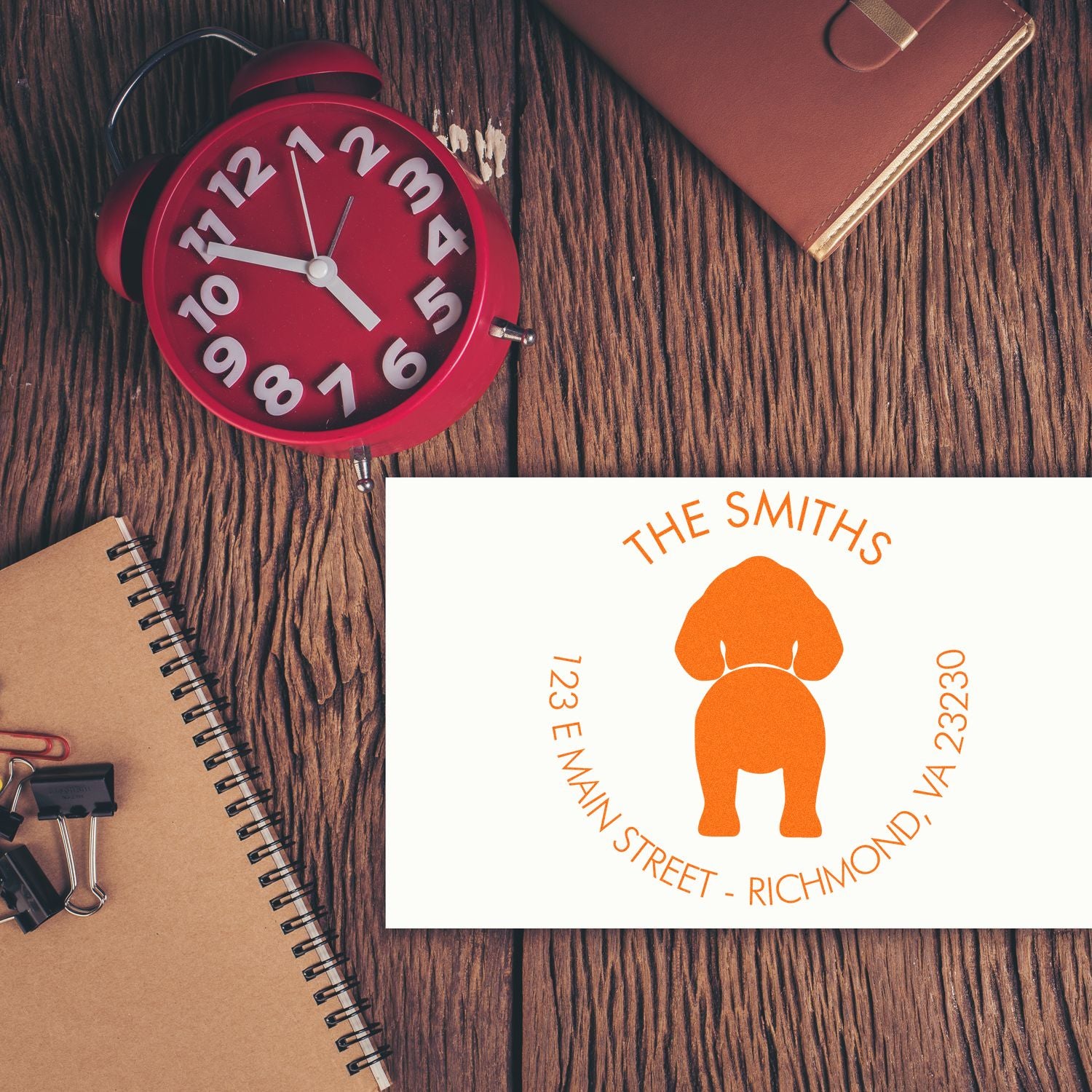 Wood Handle English Springer Spaniel Custom Refillable Address Rubber Stamp - Engineer Seal Stamps