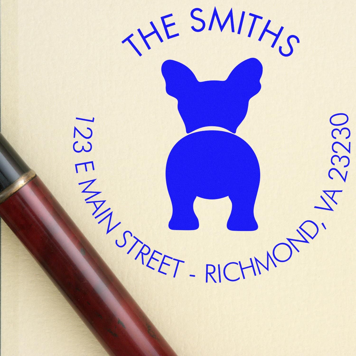 Wood Handle French Bulldog Custom Refillable Address Stamp - Engineer Seal Stamps