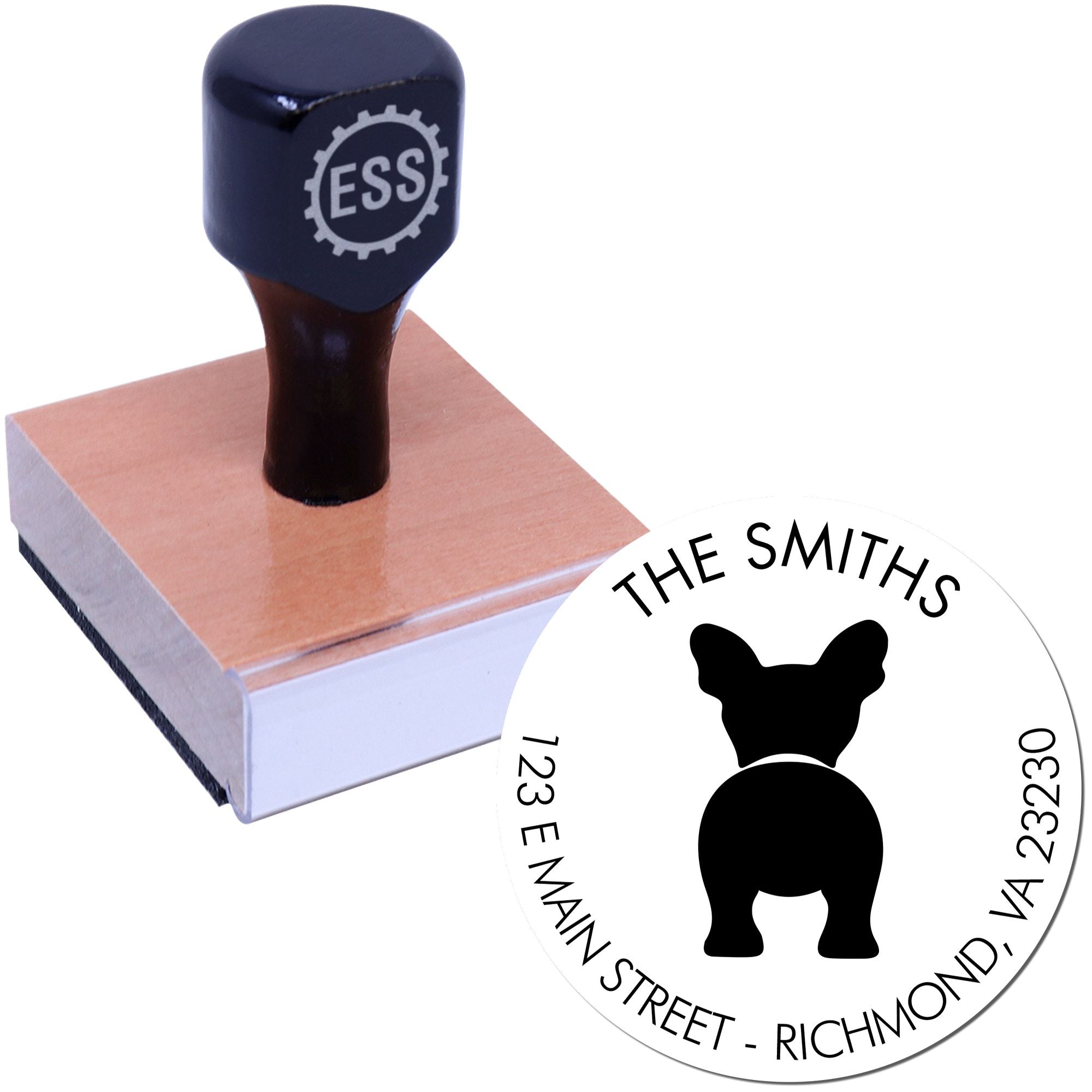 Wood Handle French Bulldog Custom Refillable Address Stamp - Engineer Seal Stamps