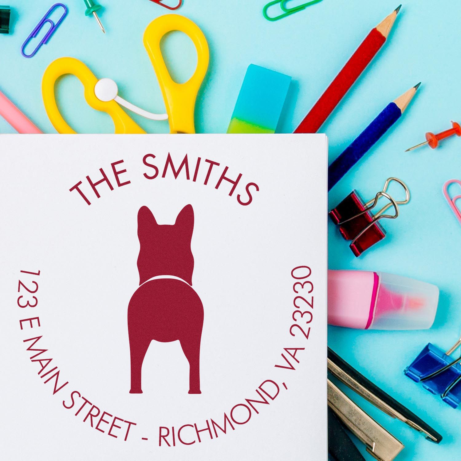 Slim Pre-Inked German Shepherd Custom Mailing Label Rubber Stamp - Engineer Seal Stamps