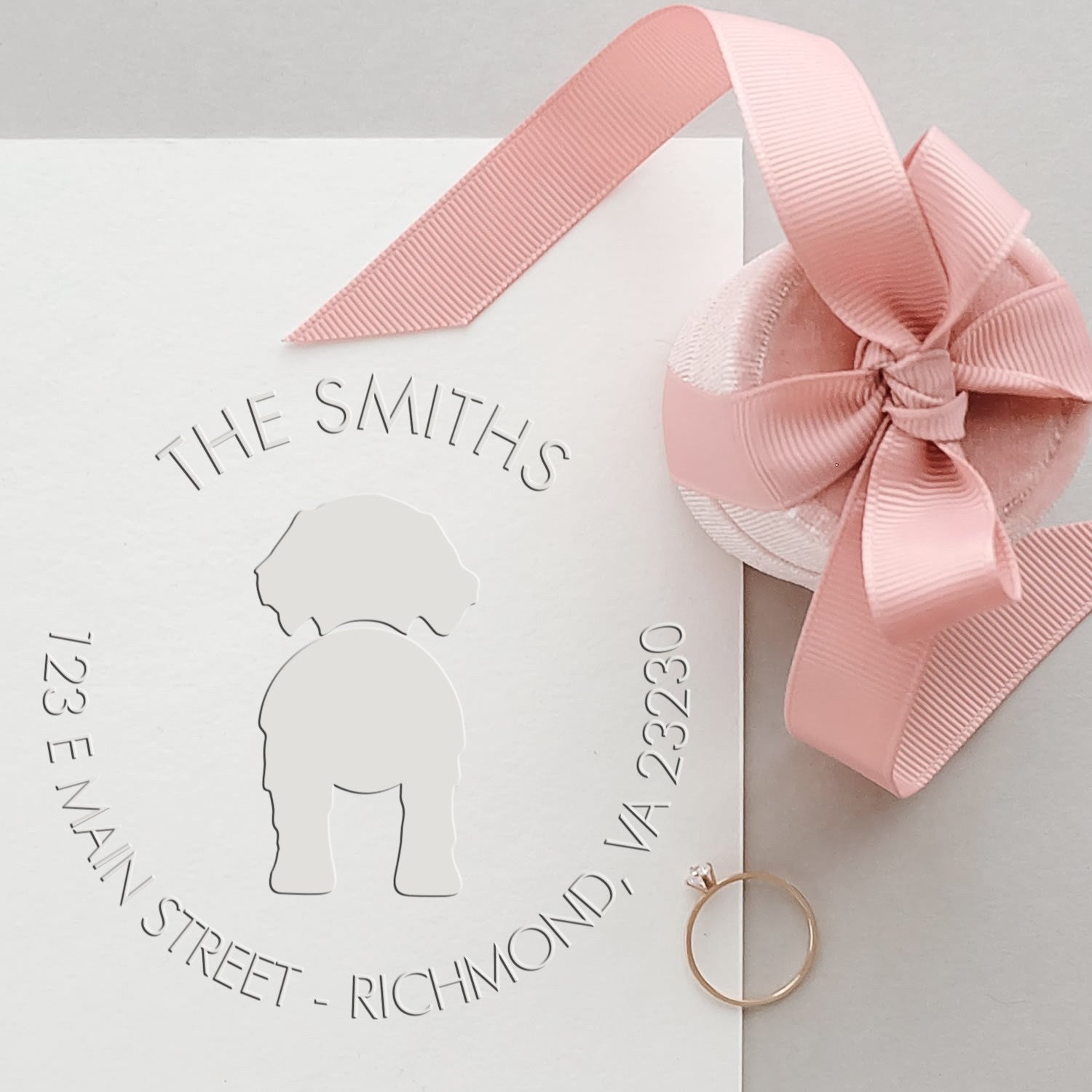 Soft Personalized Return Address Embossed Seal with Golden Retriever Dog
