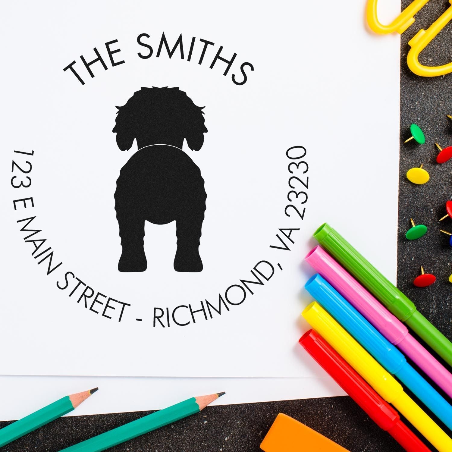 Wood Handle Golden Retriever Custom Return Address Rubber Stamp - Engineer Seal Stamps