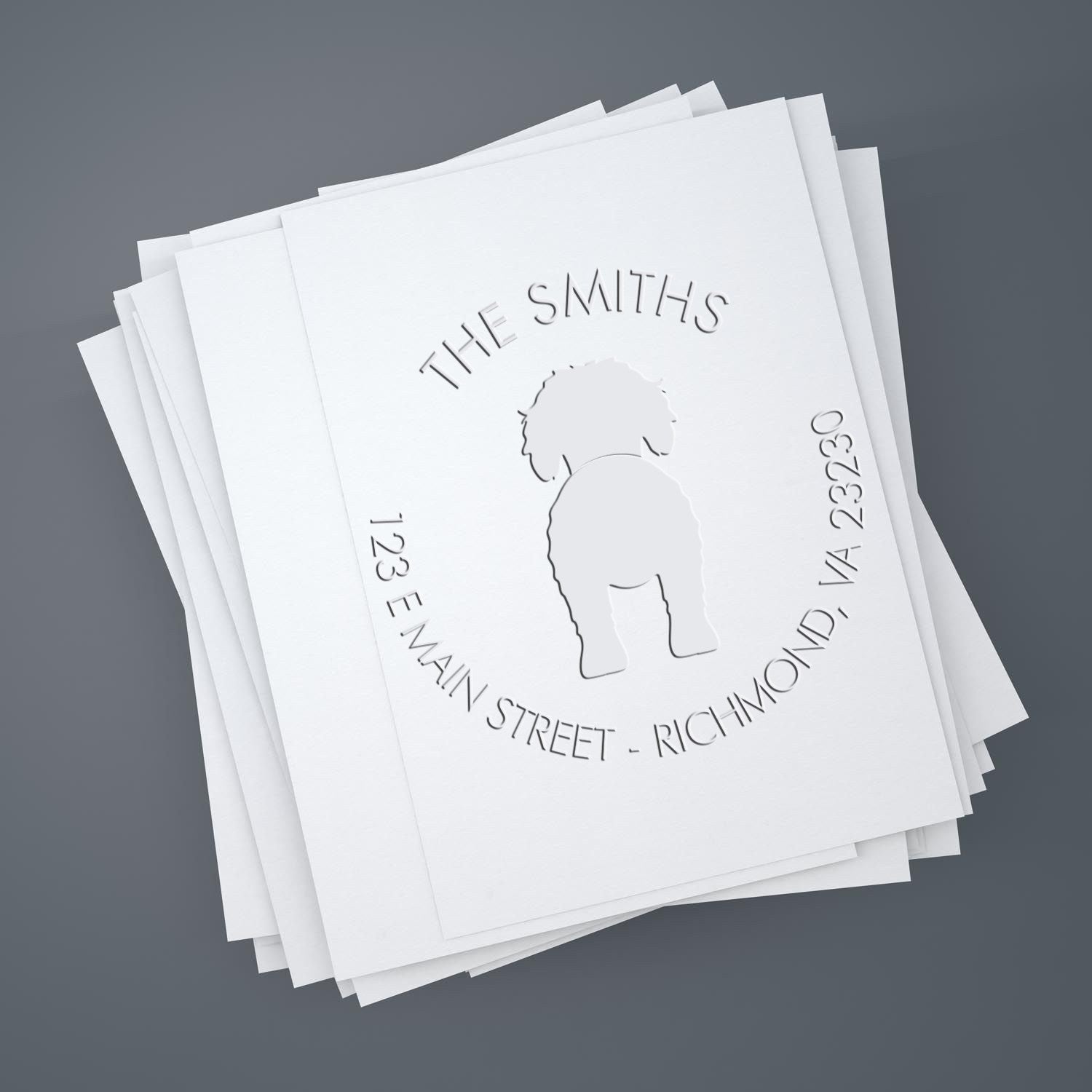 Soft Personalized Address Return Embosser with Goldendoodle Dog