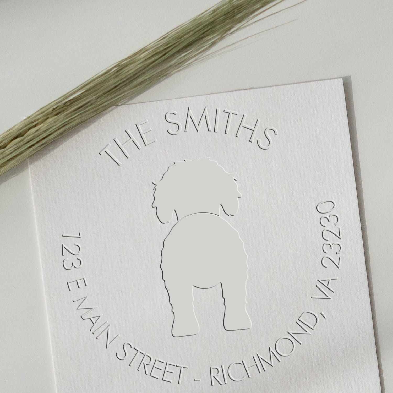 Soft Personalized Address Return Embosser with Goldendoodle Dog