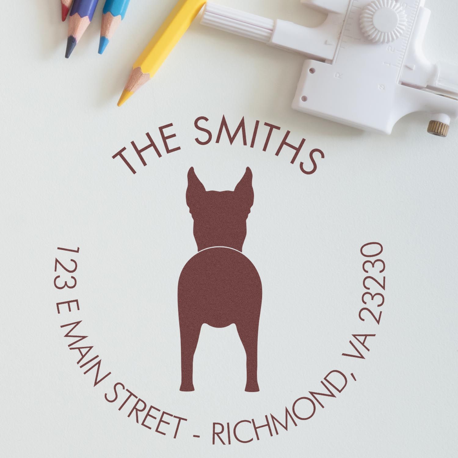 Wood Handle Great Dane Cropped Ears Custom Return Address Rubber Stamp - Engineer Seal Stamps