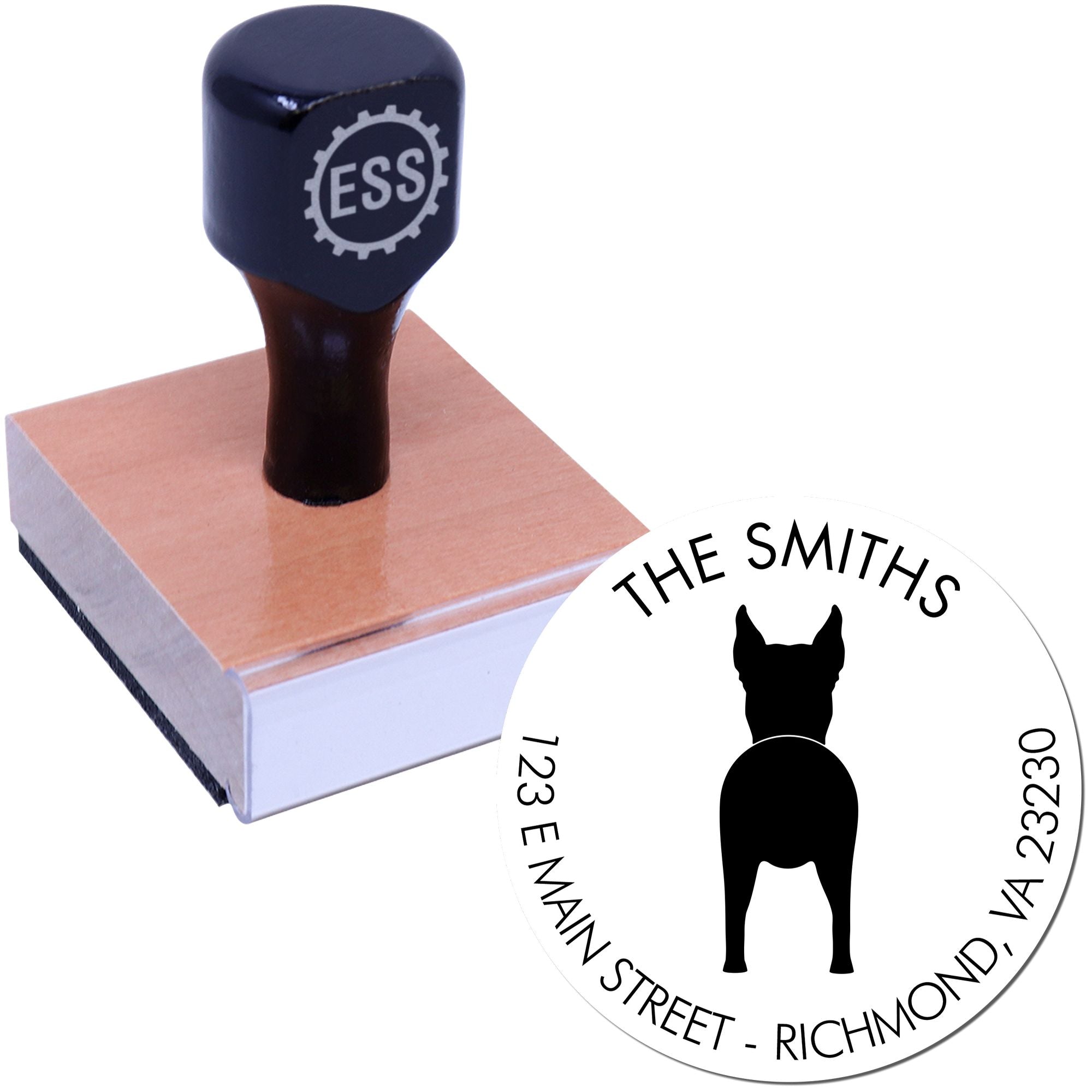 Wood Handle Great Dane Cropped Ears Custom Return Address Rubber Stamp - Engineer Seal Stamps