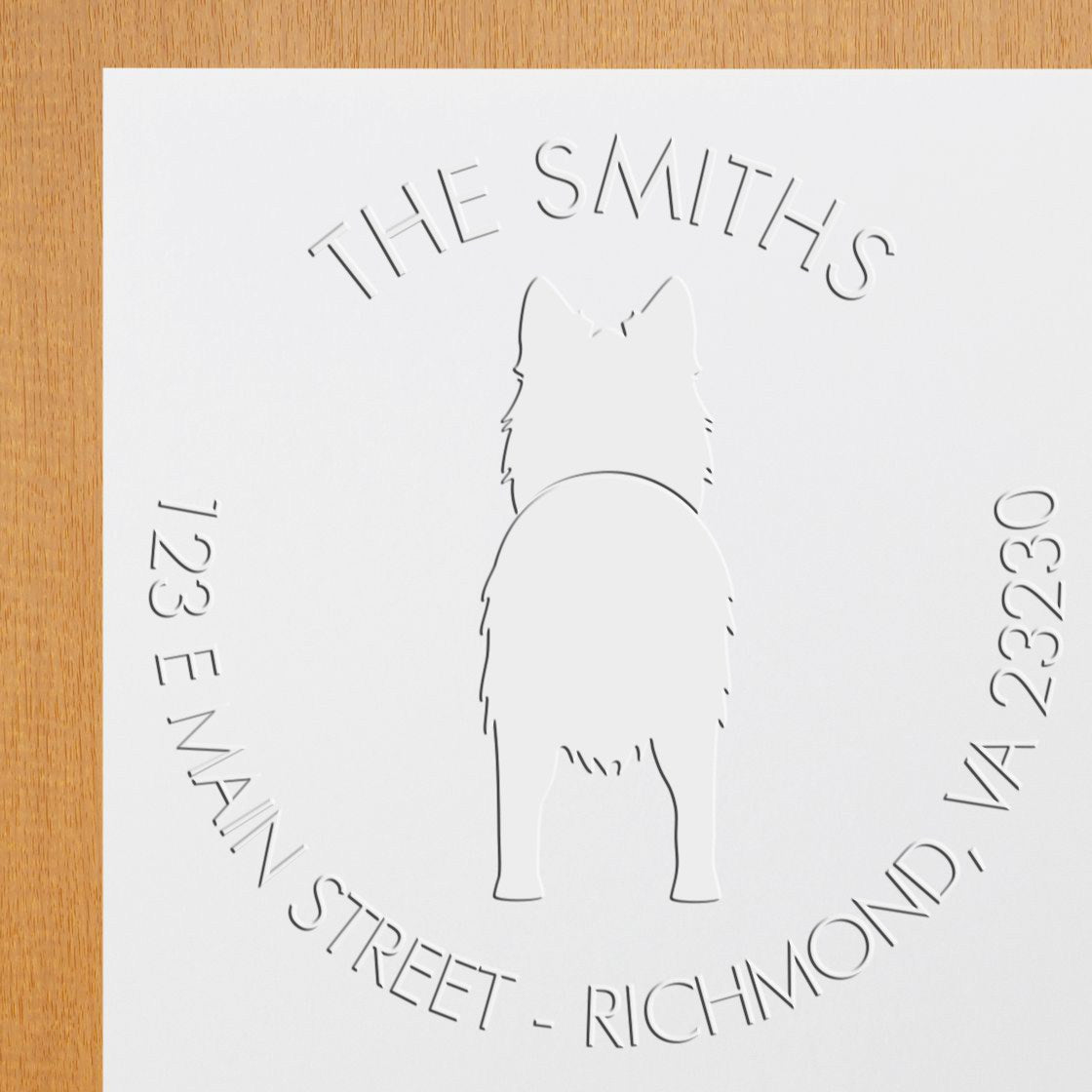 Hybrid Long Haired German Shepherd Dog Custom Address Return Embossed Seal - Engineer Seal Stamps