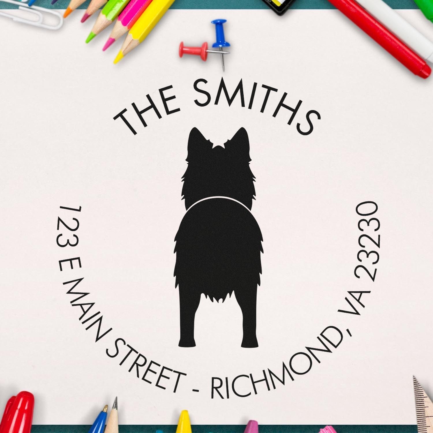 Self-Inking Long Haired German Shepherd Custom-Made Name and Address Stamp - Engineer Seal Stamps