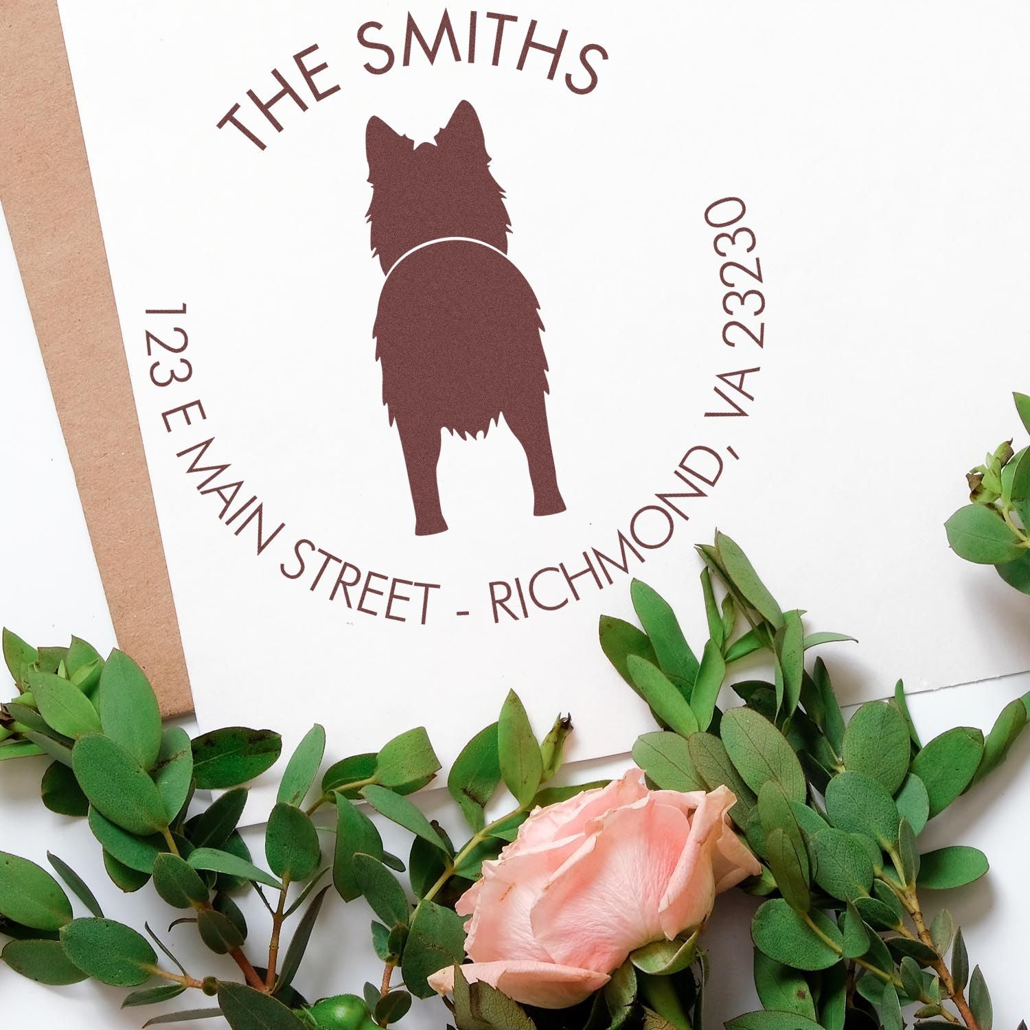 Self-Inking Long Haired German Shepherd Custom-Made Name and Address Stamp - Engineer Seal Stamps