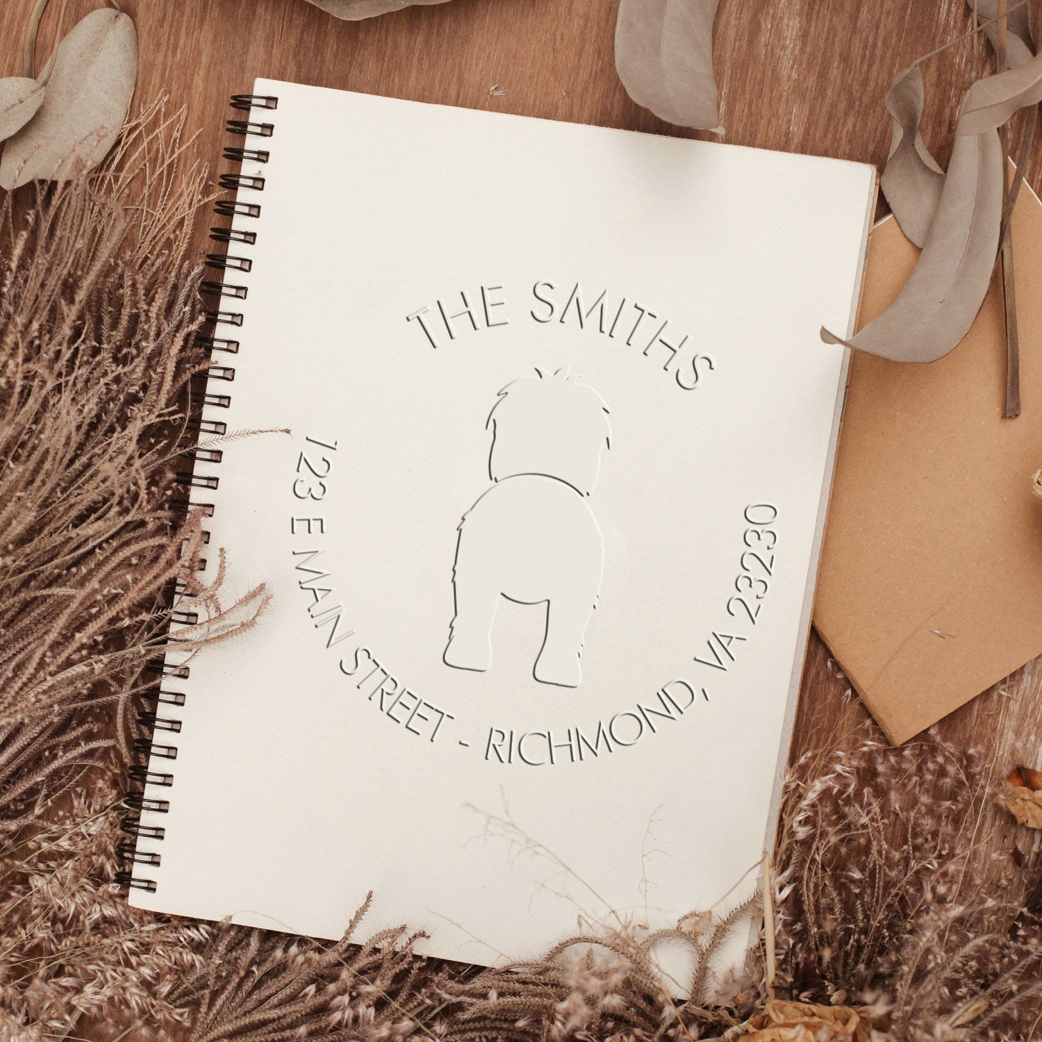 Soft Personalized Mail Address Embossing Stamp with Old English Sheepdog Dog