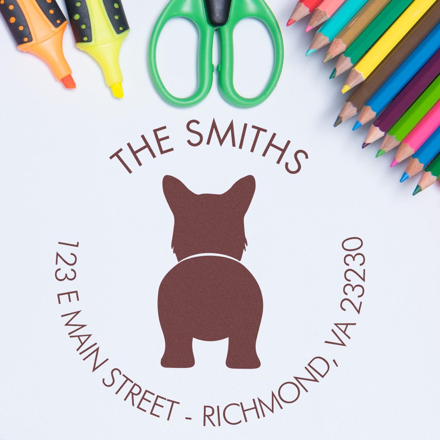 Slim Pre-Inked Pembroke Welsh Corgi Customized Home Address Stamp - Engineer Seal Stamps