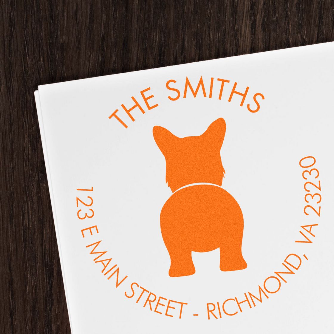 Wood Handle Pembroke Welsh Corgi Custom Rubber Address Stamper - Engineer Seal Stamps