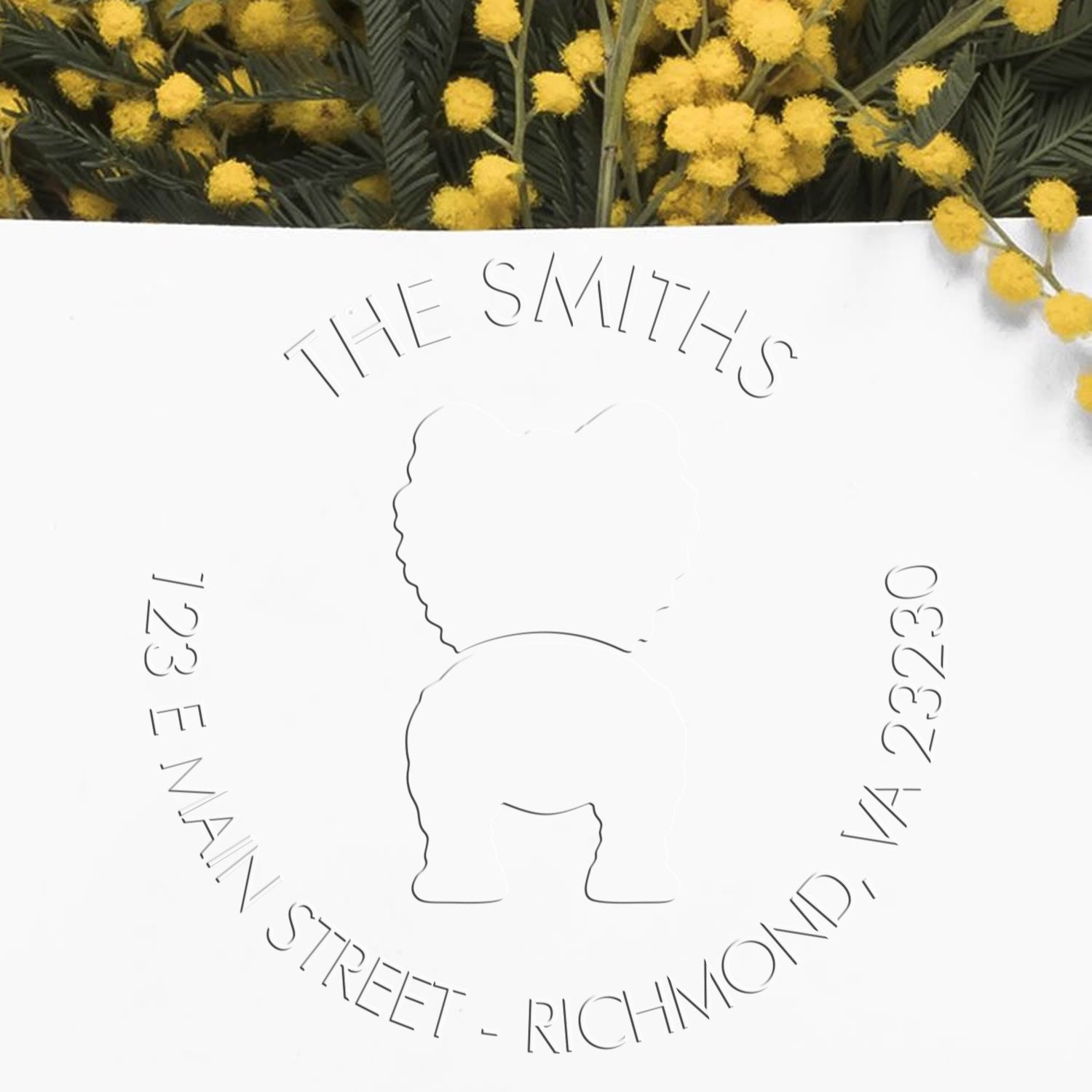 Soft Personalized Mail Address Embossed Stamp with Pomerian Dog - Engineer Seal Stamps