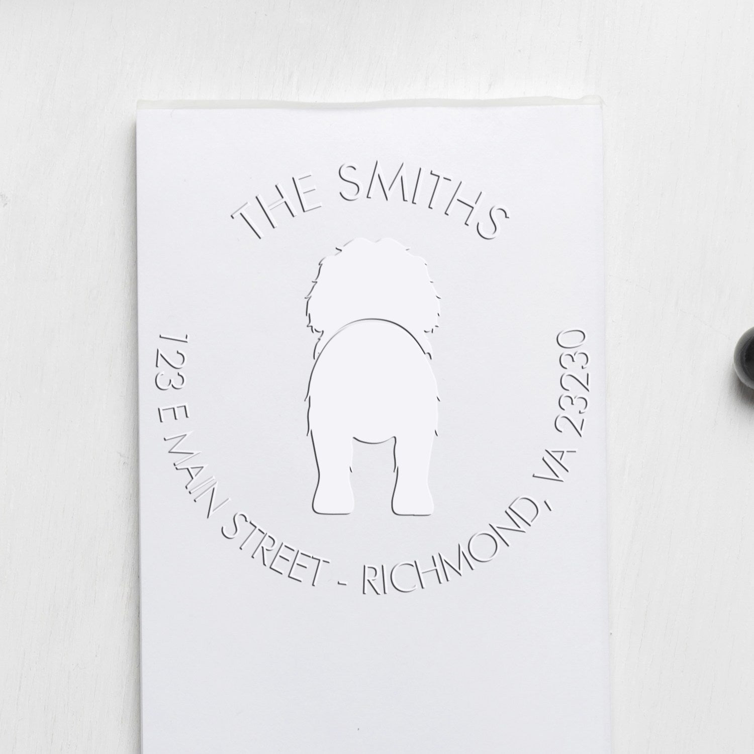 Soft Personalized Name and Address Embosser with Portuguese Water Dog