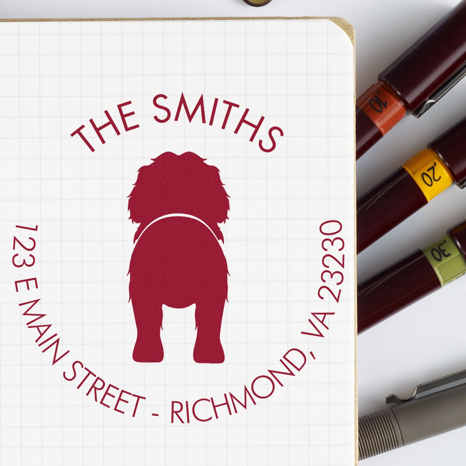 Slim Pre-Inked Portuguese Water Dog Customized Address Return Stamp - Engineer Seal Stamps